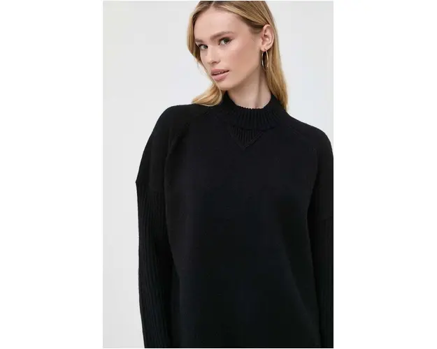 BOSS pulover de lana femei, culoarea negru