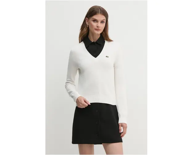 Lacoste pulover de bumbac culoarea bej, light