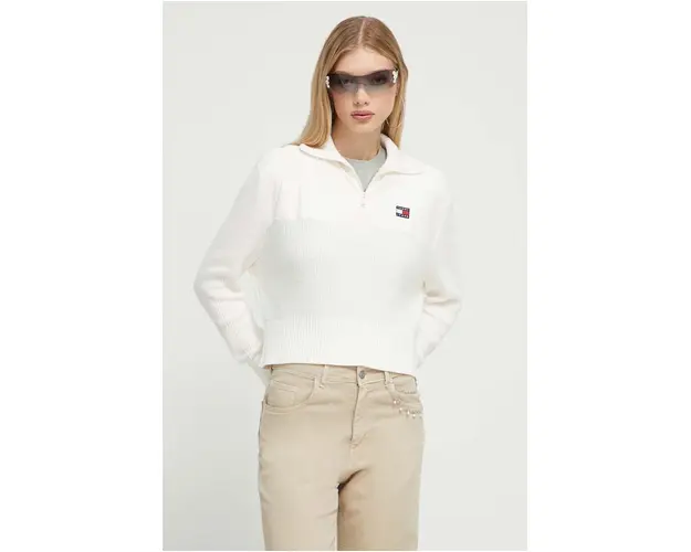 Tommy Jeans pulover femei, culoarea bej, cu turtleneck