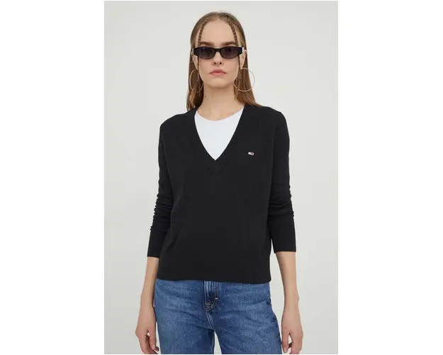 Tommy Jeans pulover femei, culoarea bej, light, cu guler