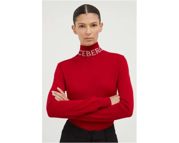 Iceberg pulover de lana femei, culoarea rosu, light, cu guler