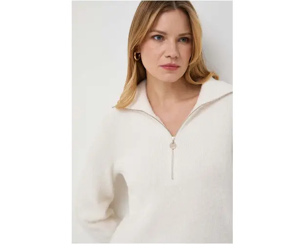 Morgan pulover femei, culoarea bej, calduros, cu guler