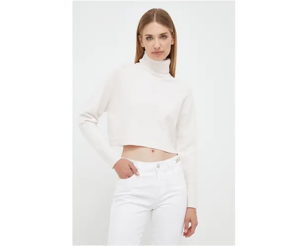 Morgan pulover femei, culoarea bej, light, cu guler