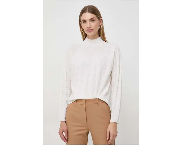 Marella pulover de lana femei, culoarea bej, light, cu turtleneck