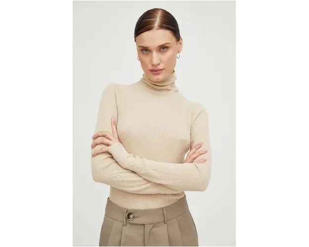 By Malene Birger pulover femei, culoarea bej, light, cu guler