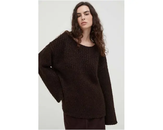 Lovechild pulover de lana femei, culoarea maro, calduros