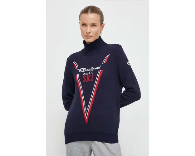 Rossignol pulover de lana femei, culoarea albastru marin, cu turtleneck