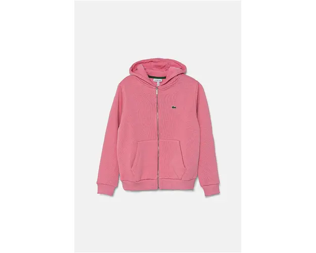 Lacoste bluza copii culoarea roz, cu gluga, neted