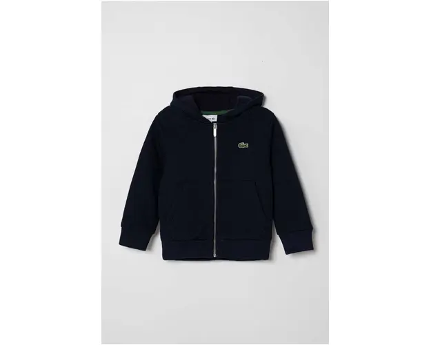 Lacoste hanorac de bumbac pentru copii culoarea albastru marin, cu gluga, neted