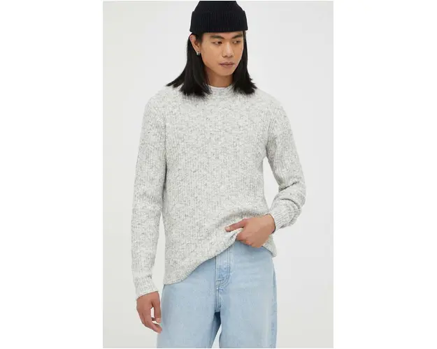 Bruuns Bazaar pulover Waf Luke barbati, culoarea gri