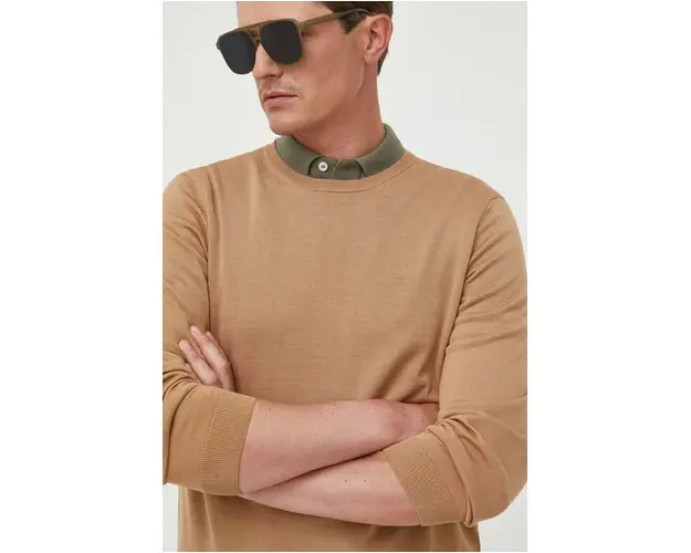 BOSS pulover de lana barbati, culoarea bej, light 50468239