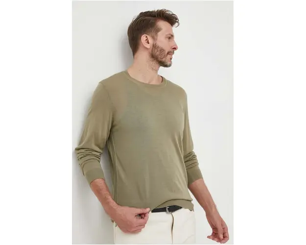 BOSS pulover de lana barbati, culoarea verde, light 50468239