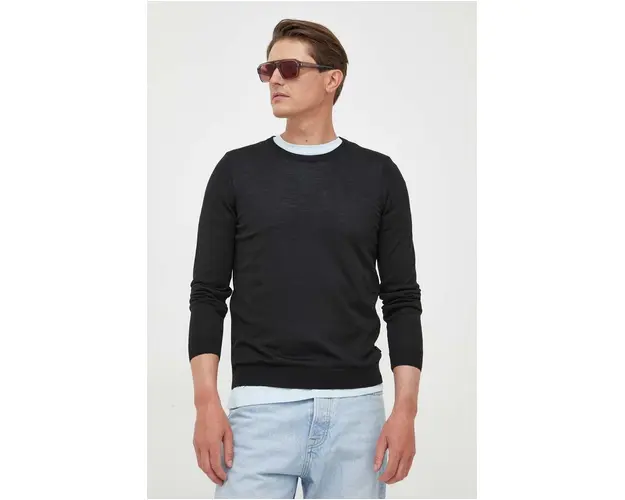 BOSS pulover de lana barbati, culoarea negru, light 50468239