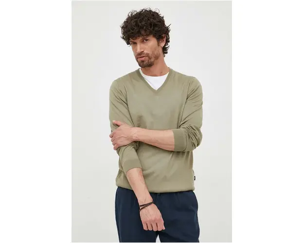 BOSS pulover de lana barbati, culoarea verde, light 50468261