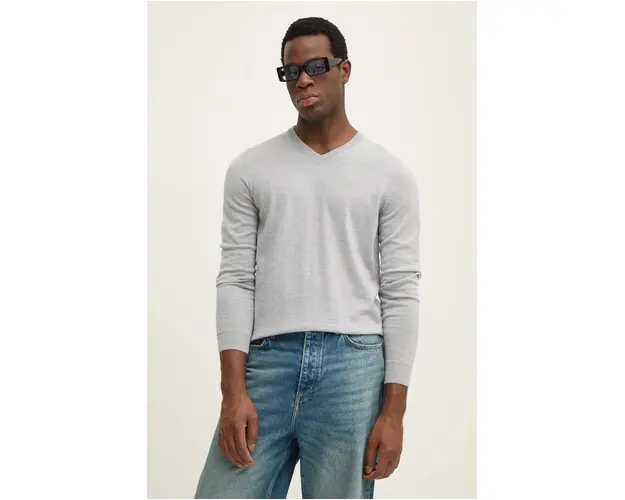 BOSS pulover de lana barbati, culoarea gri, light