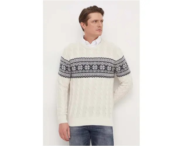 Lindbergh pulover barbati, culoarea bej, cu guler