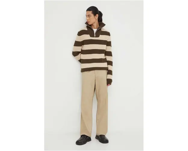 Drykorn pulover de lana barbati, culoarea bej, cu turtleneck