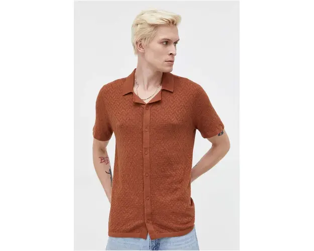 Hollister Co. camasa barbati, culoarea maro, regular