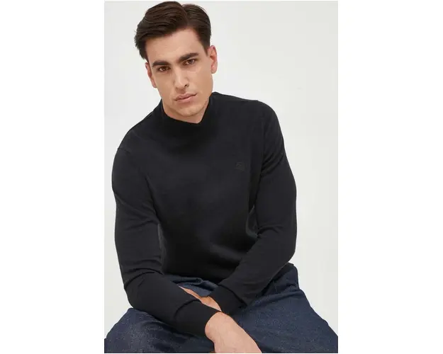North Sails pulover din amestec de lana barbati, culoarea negru, light, cu turtleneck