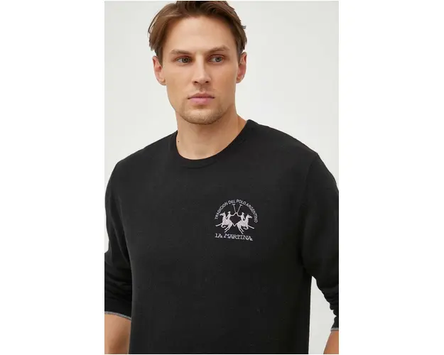 La Martina pulover din amestec de lana barbati, culoarea negru, light