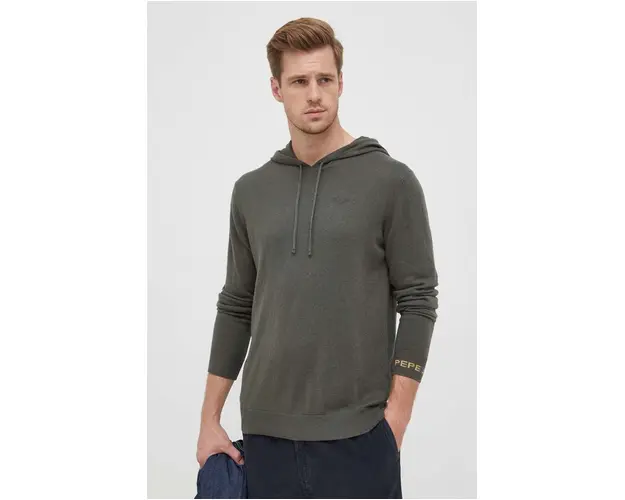 Pepe Jeans pulover din amestec de lana Andre barbati, culoarea verde, light