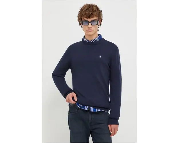 G-Star Raw pulover de lana barbati, culoarea albastru marin, light