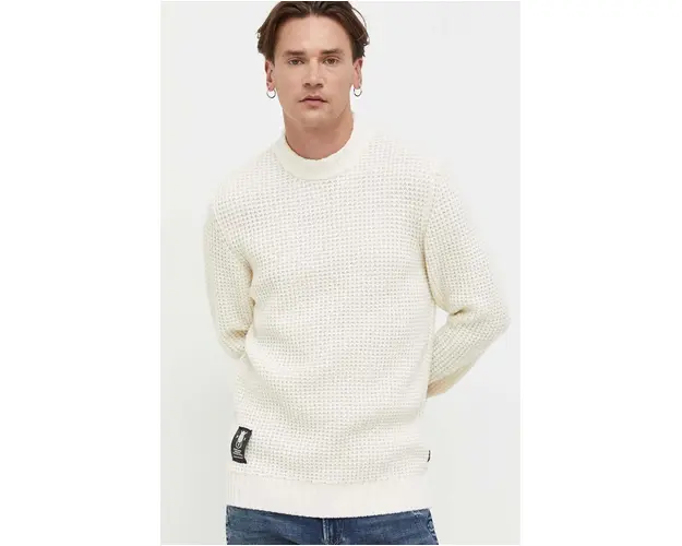 G-Star Raw pulover de lana barbati, culoarea bej, calduros