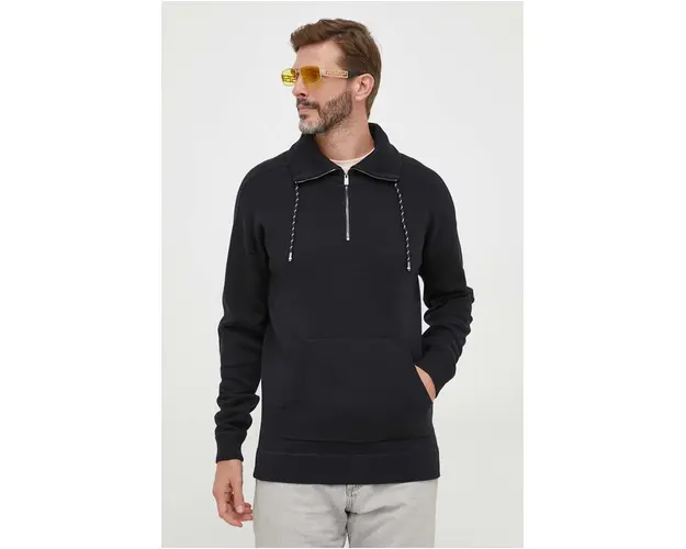 BOSS pulover din amestec de lana barbati, culoarea negru, light, cu turtleneck