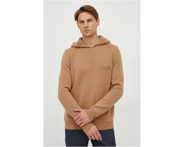 BOSS pulover de lana barbati, culoarea bej, light