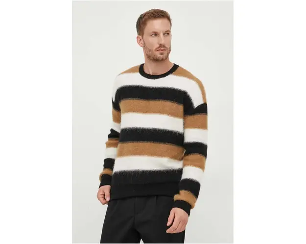 BOSS pulover din amestec de lana barbati, culoarea negru