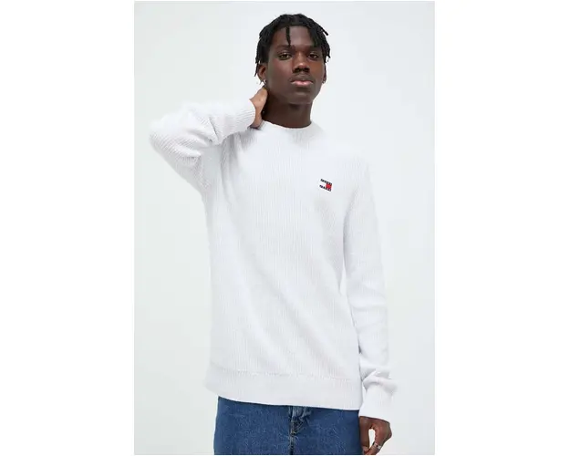 Tommy Jeans pulover de bumbac culoarea gri