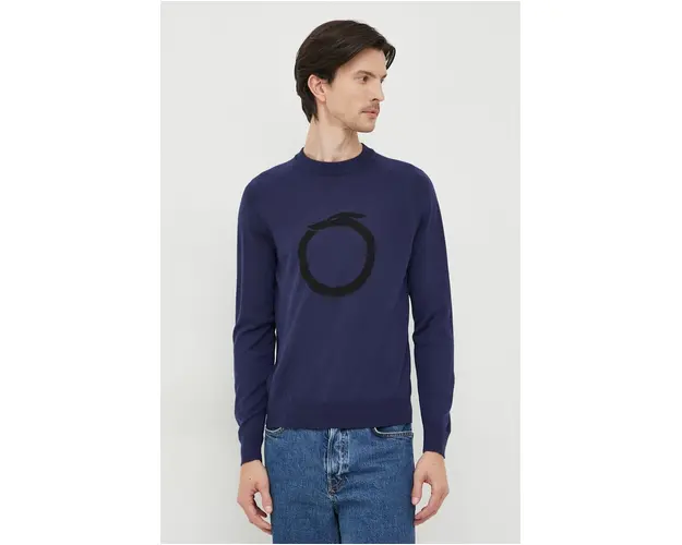 Trussardi pulover de lana barbati, culoarea albastru marin, light