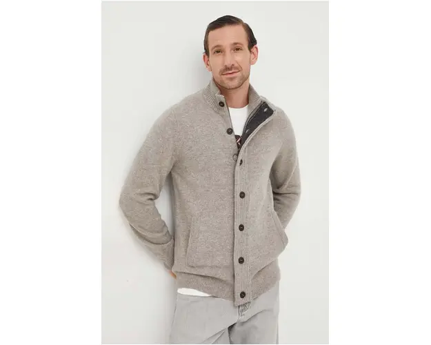 Barbour cardigan din lana culoarea gri