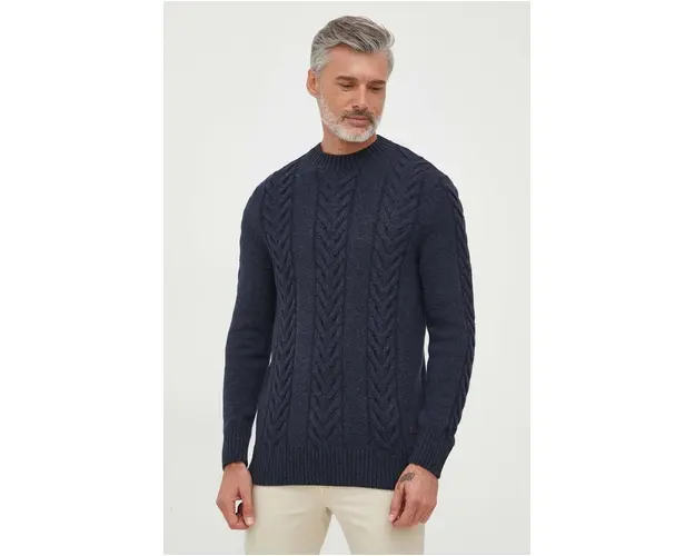 Barbour pulover din amestec de lana barbati, culoarea albastru marin