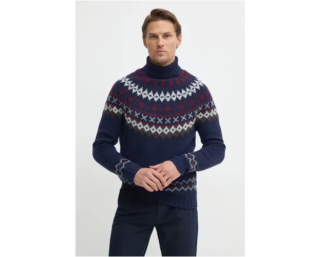 Barbour pulover de lana barbati, culoarea bleumarin, cu guler