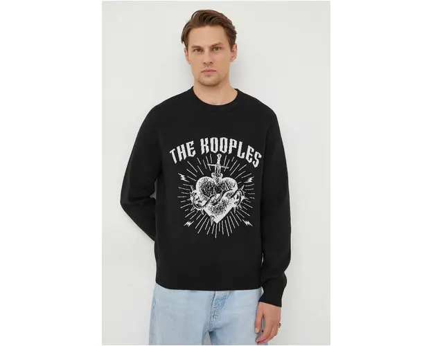 The Kooples pulover din amestec de lana barbati, culoarea negru