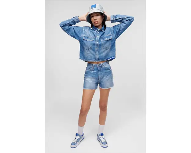 Karl Lagerfeld Jeans pantaloni scurti jeans femei, cu imprimeu, high waist