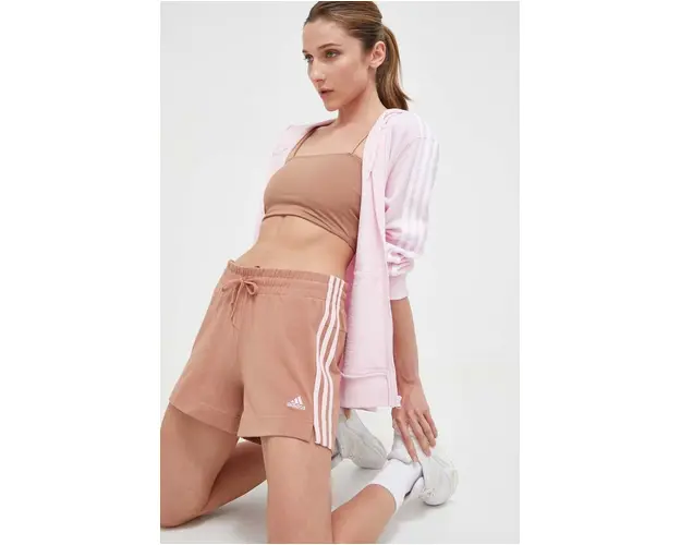 adidas pantaloni scurti femei, culoarea portocaliu, cu imprimeu, medium waist