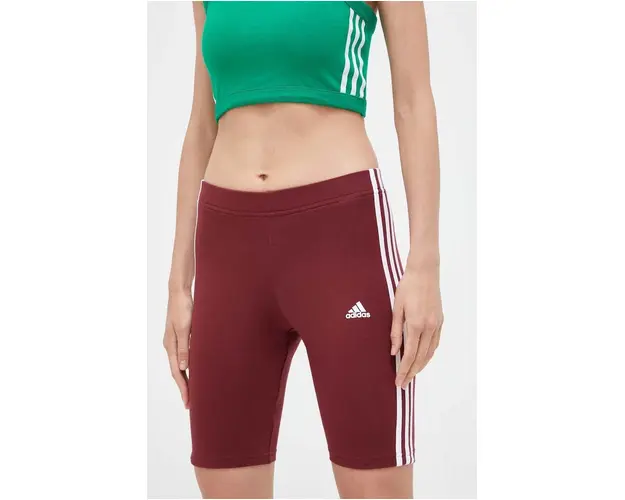 adidas pantaloni scurti femei, culoarea bordo, cu imprimeu, medium waist