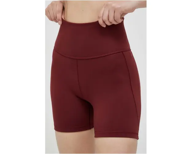 adidas Performance pantaloni scurti de yoga Studio culoarea bordo, neted, medium waist