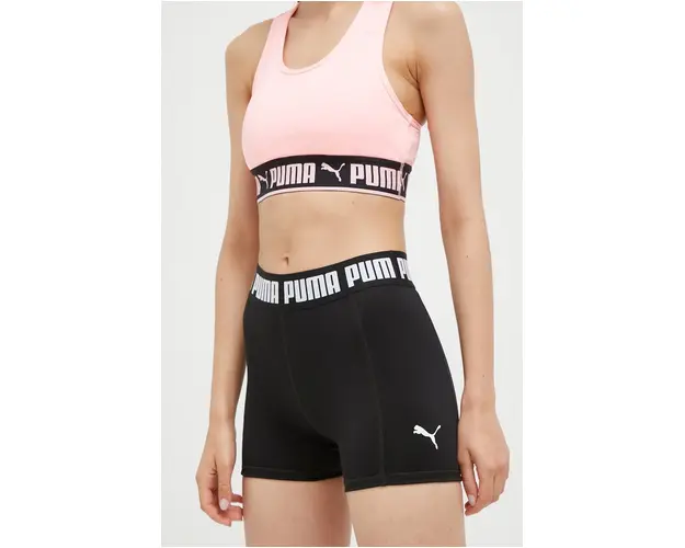 Puma pantaloni scurti de antrenament Strong culoarea negru, cu imprimeu, high waist 521651