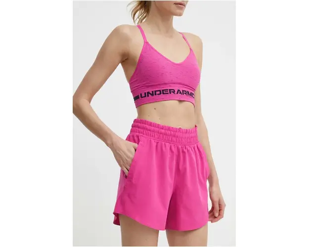 Under Armour pantaloni scurti de antrenament Flex culoarea roz, neted, high waist