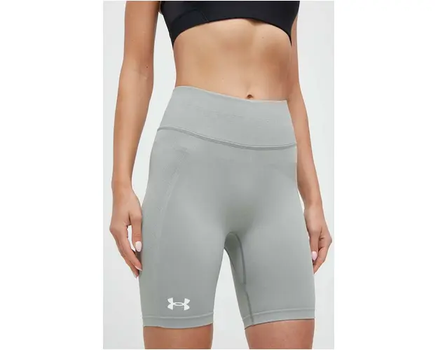 Under Armour pantaloni scurti de antrenament culoarea verde, neted, high waist