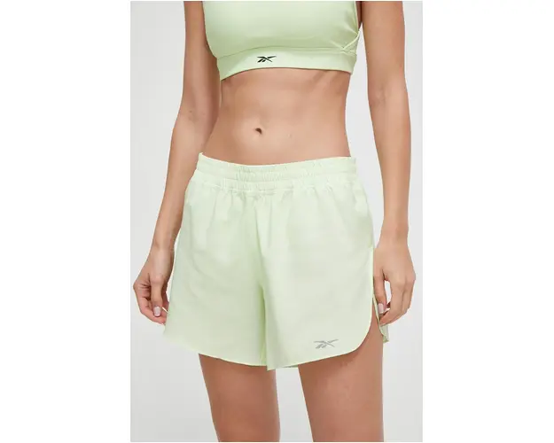 Reebok pantaloni scurti de alergare culoarea verde, cu imprimeu, medium waist