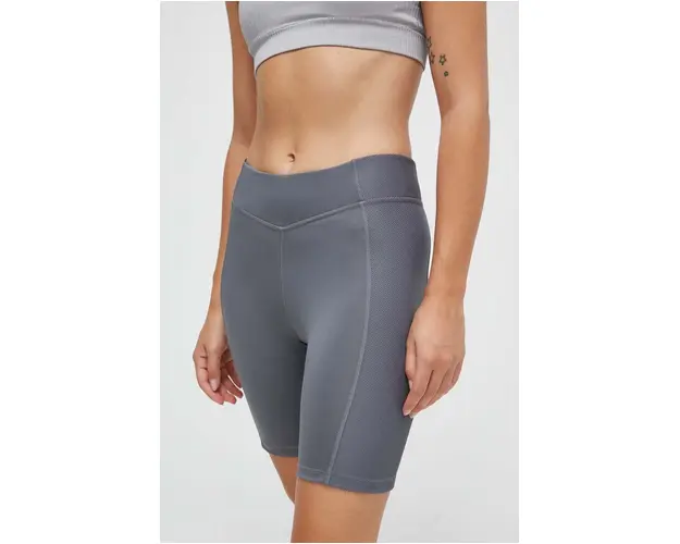 Reebok pantaloni scurti de yoga culoarea gri, neted, high waist