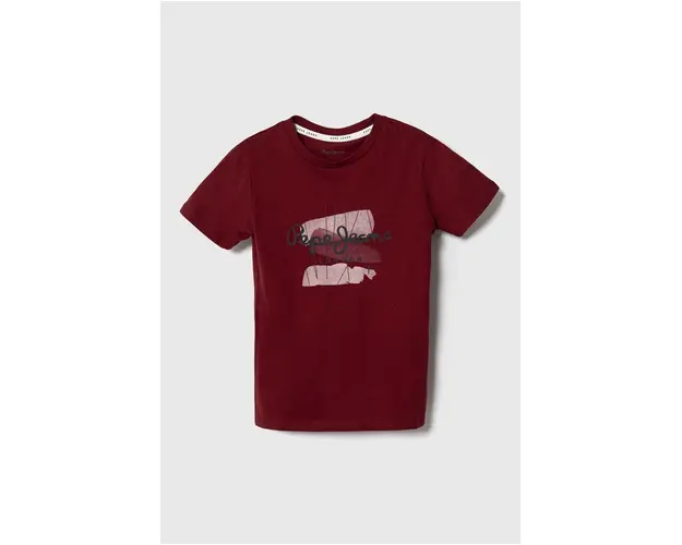 Pepe Jeans tricou de bumbac pentru copii culoarea bordo, cu imprimeu