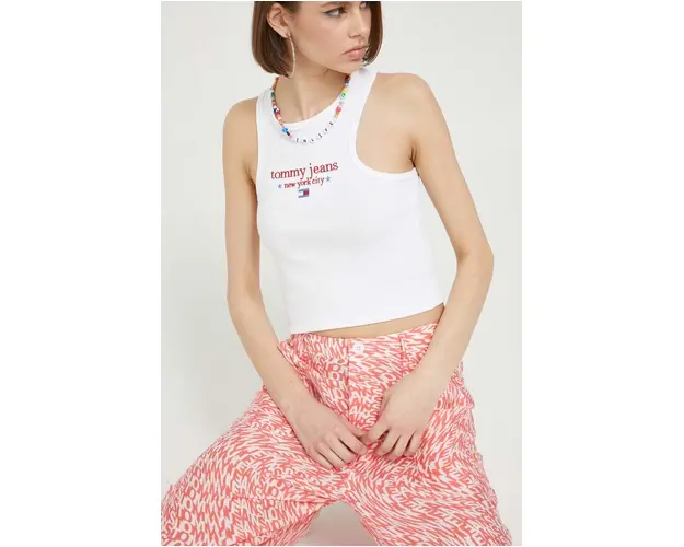 Tommy Jeans top femei, culoarea alb