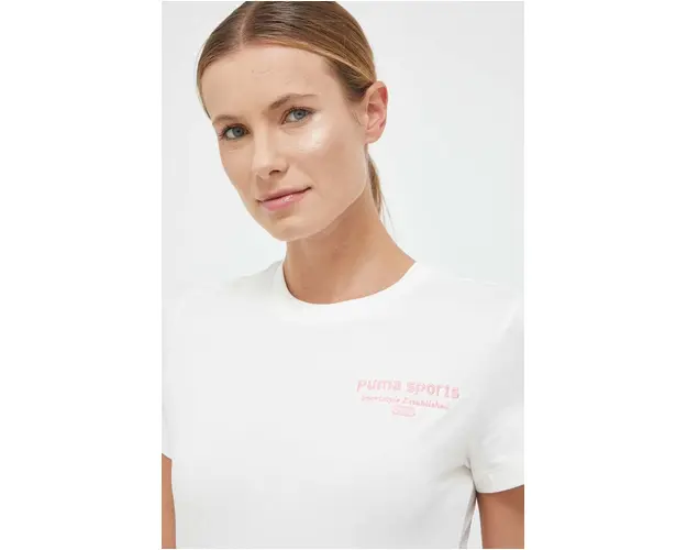 Puma tricou din bumbac culoarea bej