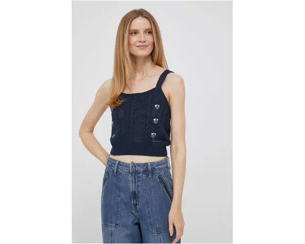 Pepe Jeans tricou din amestec de lana Emalynn culoarea albastru marin