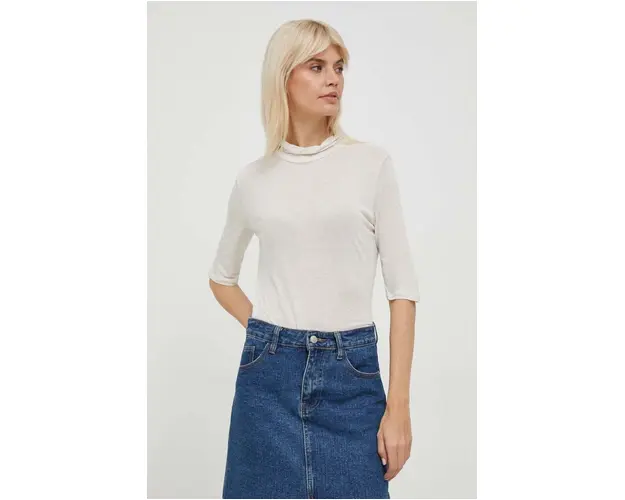 Sisley tricou din lana culoarea bej, cu turtleneck